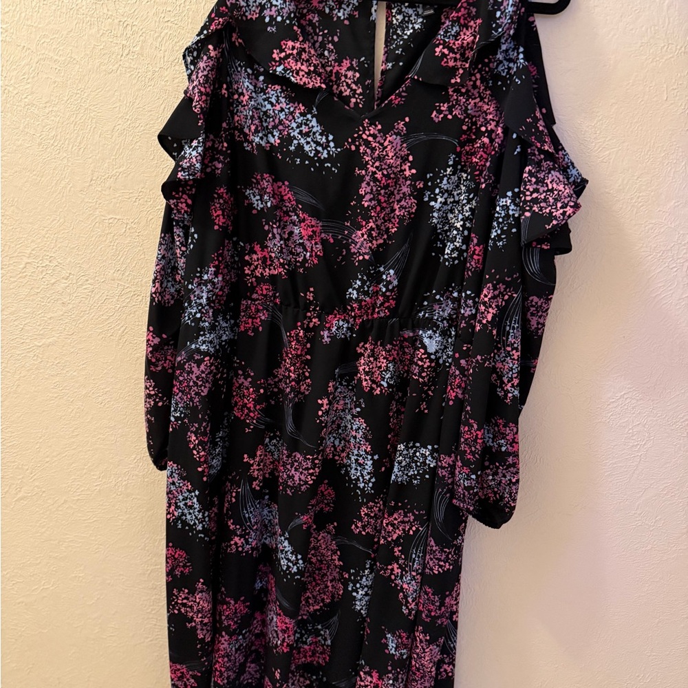 Lane Bryant Black Dress with Pink and Blue Floral Design